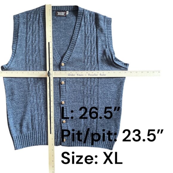 Vintage Ingrams Men's Shop Blue Cable Knit Button-Front Grampa Sweater Vest XL - Picture 7 of 7
